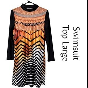 Women’s Southern Tribal Lycra Full-Covered Modest Swimsuit Top Sz L